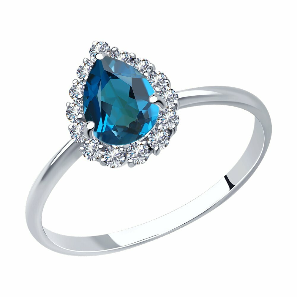 Кольцо Diamant online, белое золото, 585 проба, Лондон топаз, фианит, размер 17, голубой