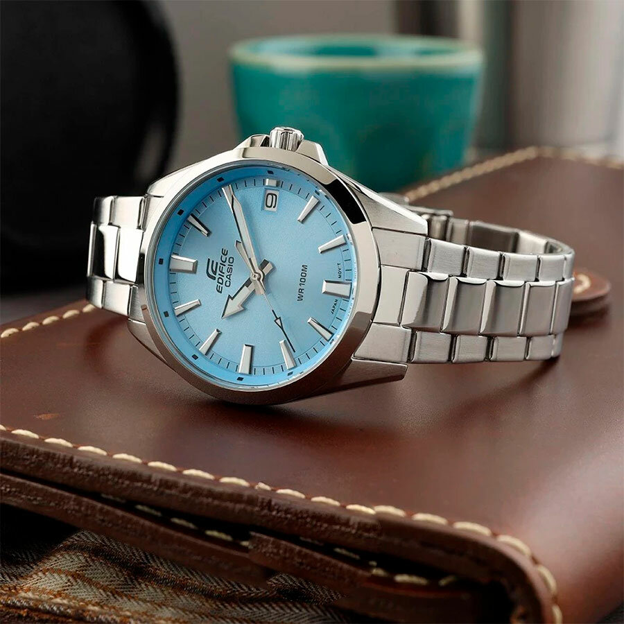 Наручные часы CASIO Edifice, серебряный, голубой — фото 1