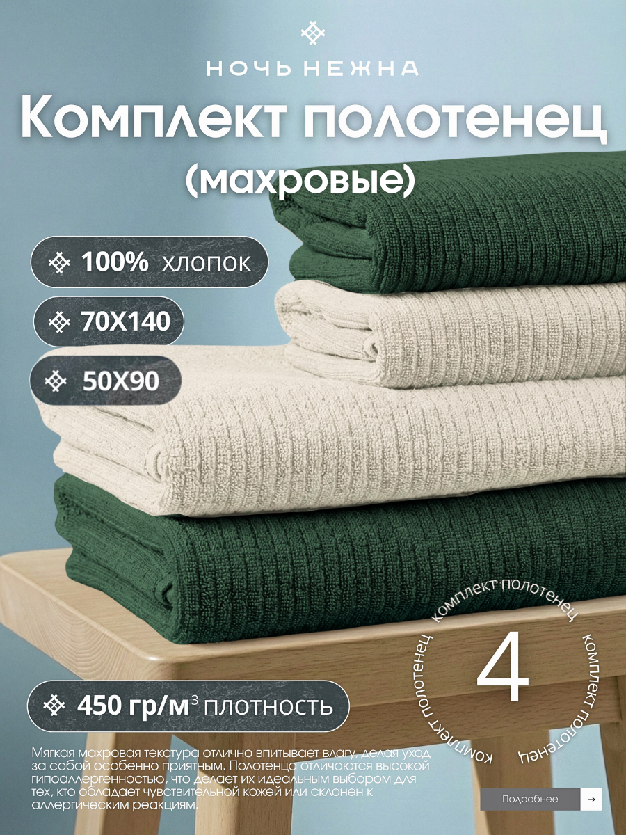 Полотенце банное махровое набор 4 шт