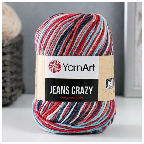 Пряжа Jeans crazy 55% хлопок, 45% акрил 160м/50гр (7208 алый-бирю)