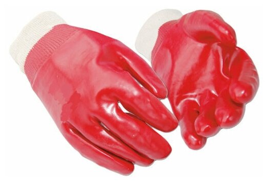 Перчатки универсальные красные Политех ПВХ облив с трикотажной манжетой - фотография № 2