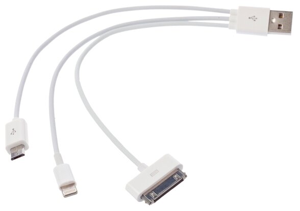 Кабель Partner USB - microUSB/Apple 30 pin/Lightning (ПР030681) 0.2 м