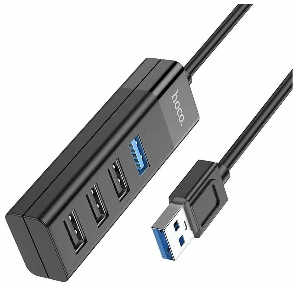 USB Хаб (HB25) c 1 USB на 1 USB 30 + 3 USB 20 HOCO черный