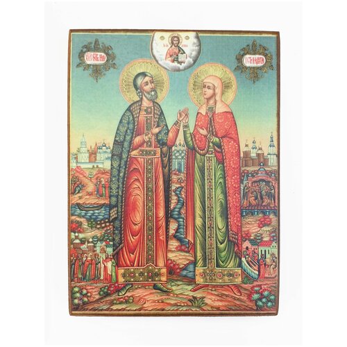 Икона Петр и Февронья, размер иконы - 15x18 икона петр и февронья размер иконы 15x18
