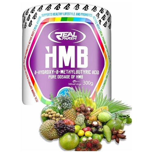 Гидроксиметилбутират, Real Pharm HMB, 300г (Экзотик) для роста мышечной массы и похудения, спортивное питание, мужчин и женщин