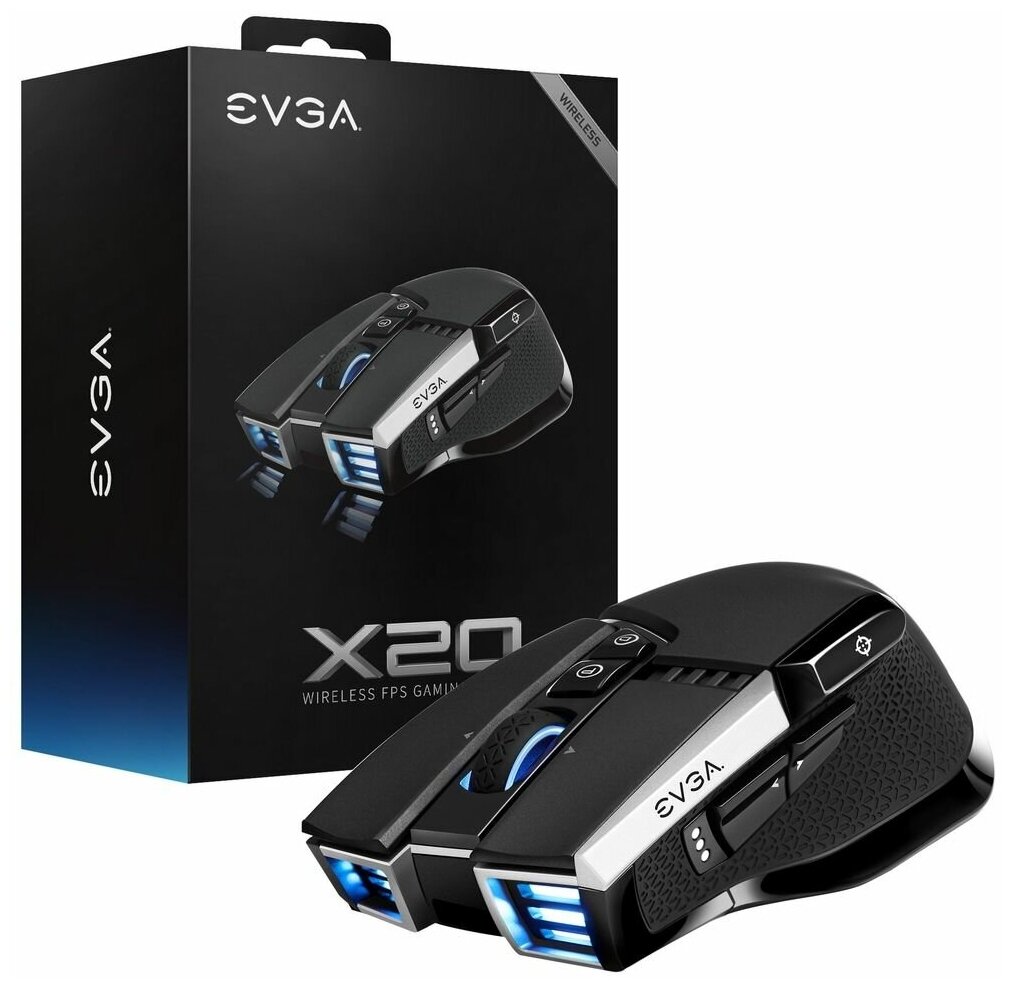 Мышь EVGA беспроводная (903-T1-20BK-K3 MOUSE) X20,2.4G BT WIRE,RETAIL,GBL,BLACK