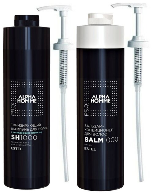 Estel Набор для волос ALPHA HOMME ( шампунь с охлаждающим эффектом ALPHA HOMME1000мл мл+Бальзам-кондиционер ALPHA HOMME 1000мл+2 дозатора)