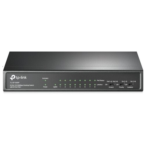 Коммутатор/ 9-port 10/100Mbps unmanaged switch with 8 PoE+ ports, compliant with 802.3af/at PoE TL-SF1009P