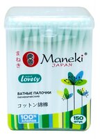 Ватные палочки Maneki Lovely с зеленым бумажным стиком (CB951) 150 шт. банка