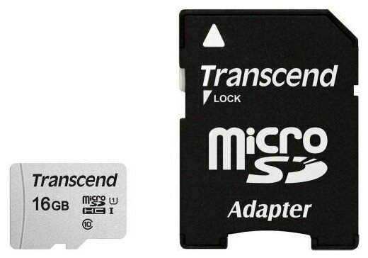 Карта памяти MicroSDHC 16GB Transcend TS16GUSD300S-A Class 10 U1 300S + адаптер