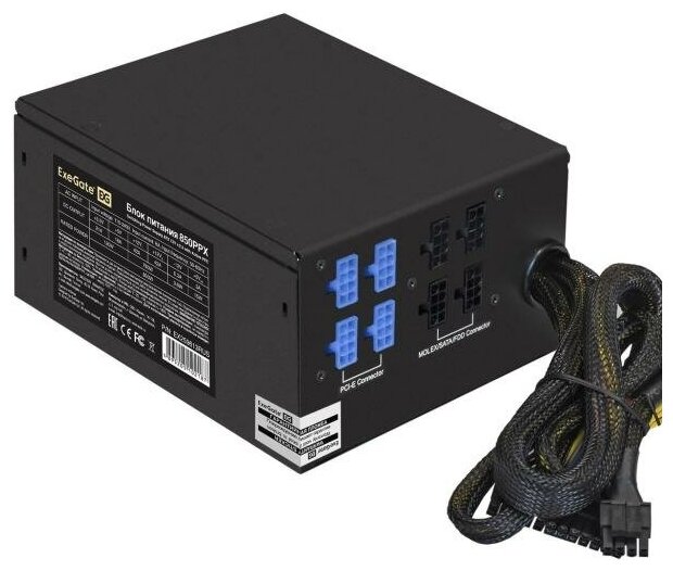 Exegate Блок питания 850W ExeGate 850PPX (ATX, APFC, КПД 80% (80 PLUS), 14cm fan, 24pin, 2x(4+4)pin, 6xPCI-E, 8xSATA, 4xIDE, Cable Management, RTL, bl