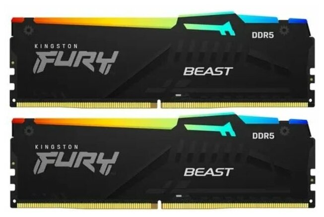 Модуль памяти DDR 5 DIMM 32Gb PC44800, 5600Mhz, Kingston FURY Beast Black RGB CL40 (Kit of 2) (KF556C40BBAK2-32) (retail)