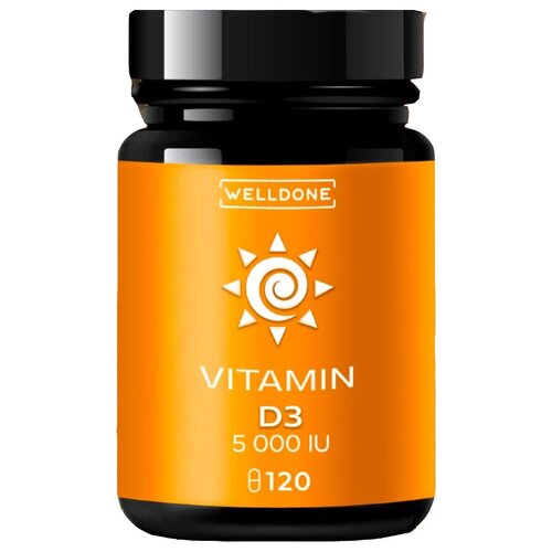 Витамин Д3 WELLDONE, D3 5000 ME. Витаминный комплекс для женщин и мужчин, для взрослых. Для иммунитета, здоровья волос, кожи и ногтей / 120 капсул