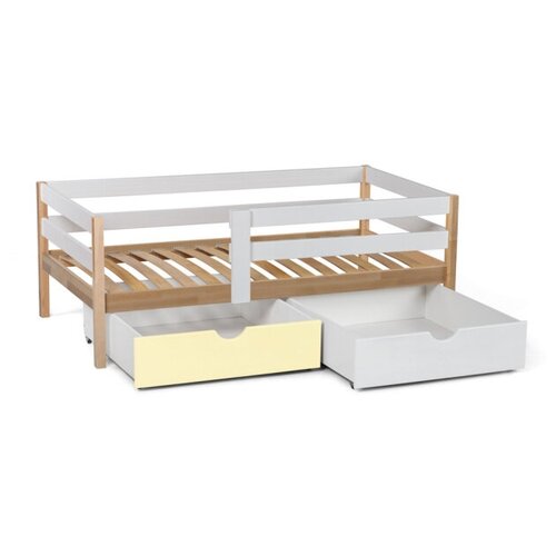 Кровать Scandi Sofa с бортиком (Wood &White, 180х90, С вместительным ящиком, Желтый, Белый)