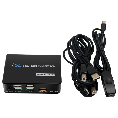 HDMI KVM-переключатель 2х1 Switch 4K60Hz 2-портовый USB с кабелями