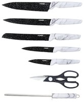 Набор Winner 5 ножей, ножницы, точилка и подставка WR-7355 белый / черный