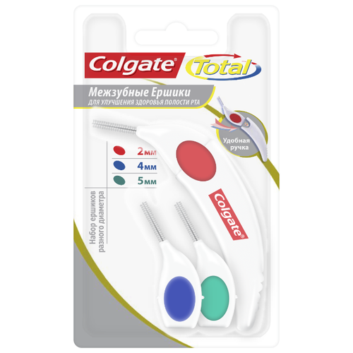 фото Зубной ершик Colgate Total (2, 4, 5 мм), красный, синий, зеленый, 3 шт.