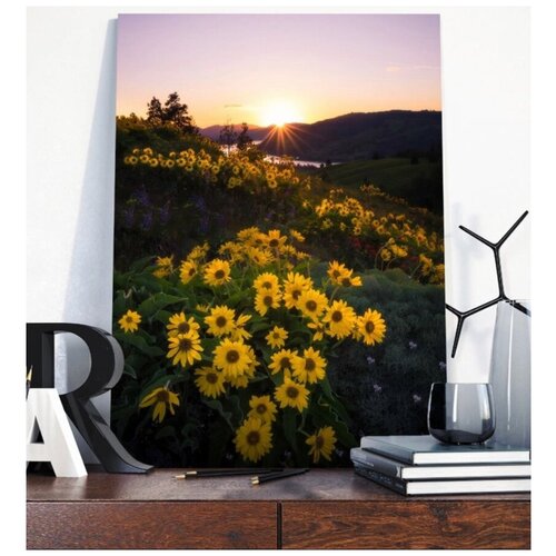 Картина интерьерная, панно, рисунок на холсте 60*90, желтые цветы