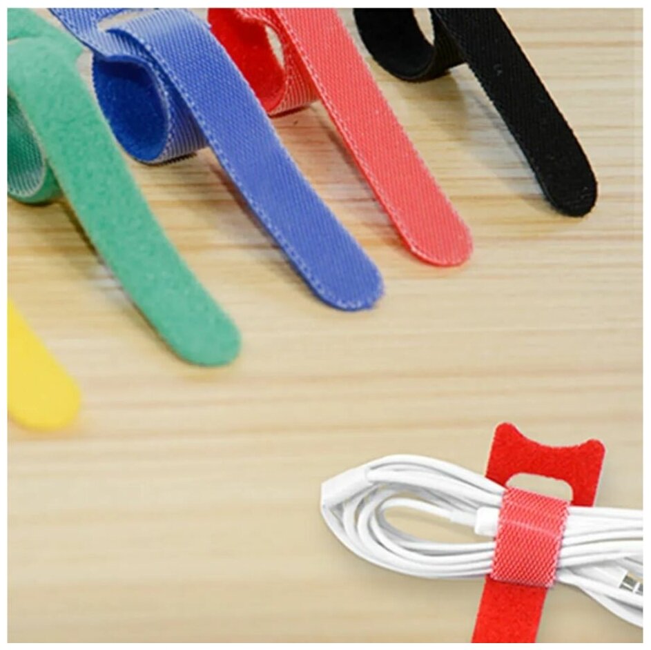 Стяжка для кабеля (кабельный органайзер) комплект , многоразовая, тип "Липучка" цветной, 10 шт.
