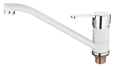 Cмеситель для кухни Accoona A4267G, однорычажный, средний излив, с гайкой, силумин, белый./В упаковке шт: 1