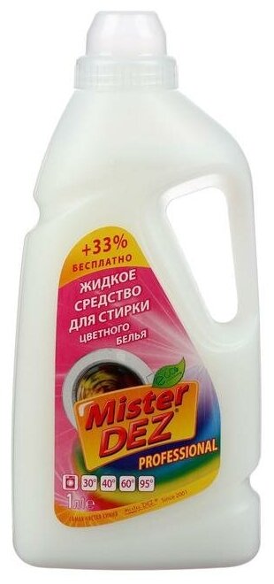 Mister DEZ Жидкое средство для стирки Mister Dez Eco-Cleaning, гель, для цветных тканей,1 л