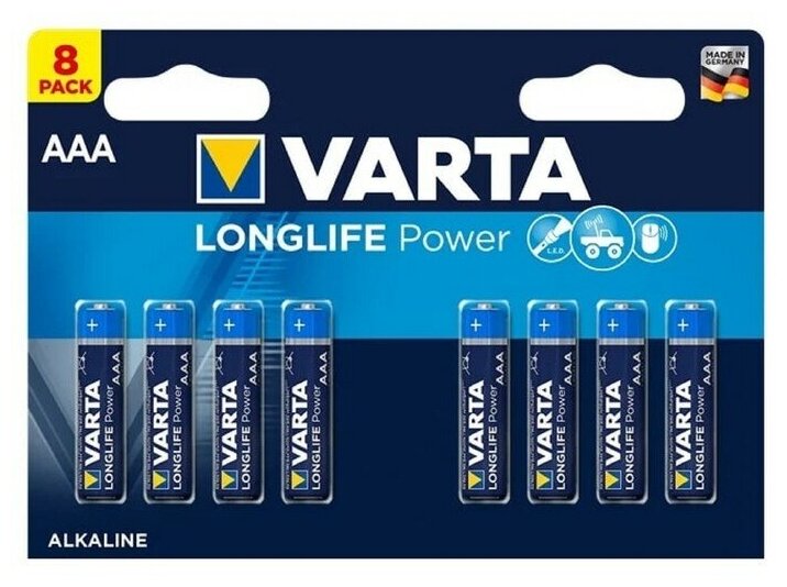 Батарейка алкалиновая Varta LongLife Power AAA LR03-8BL 1.5В блистер 8 шт.