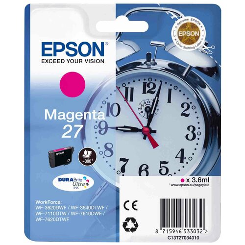 Картридж Epson 27 - C13T27034022 струйный картридж Epson (C13T27034022) 300 стр, пурпурный картридж epson c13t824300 350 стр пурпурный