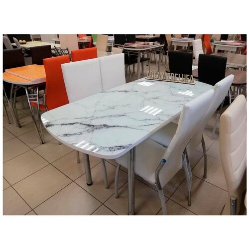 Стол кухонный раскладной 1100x700x760 Белый Мрамор Фотопечать (Белый) на прямых ногах