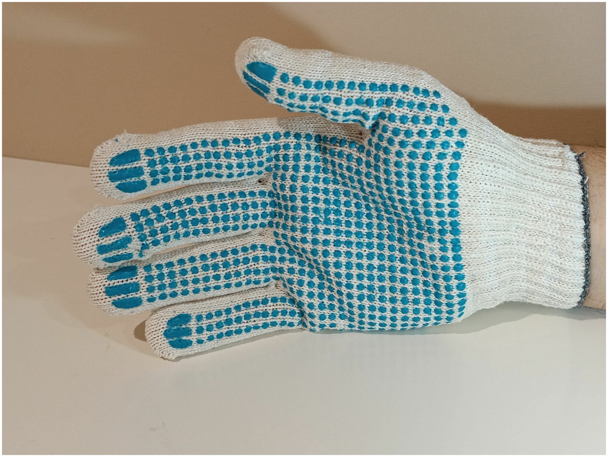 Перчатки (gloves) ХБ 10кл. 4 нитки с ПВХ покрытием белые (5 пар) / PPE-001 - фотография № 8