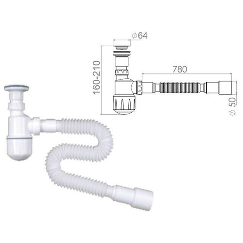 сифон для ванны выпуск d70 перелив гибкая труба 40х40 50 av engineering ave129730 Сифон для биде выпуск 64 мм с гибкой трубой 1 1/4- 40/50 мм AV ENGINEERING (AVE129745)