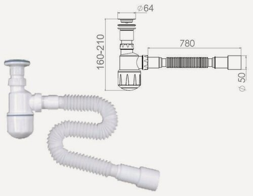 Изображение товара Сифон для биде, выпуск 64мм, с гибкой трубой 1 1/4"- 40/50мм, AV Engineering (AVE129745)