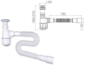 Сифон для биде выпуск 64 мм с гибкой трубой 1 1/4"- 40/50 мм AV ENGINEERING (AVE129745)