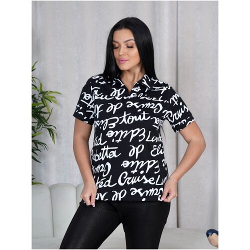 Lovetex.store / Футболка женская с принтом из хлопка, большие размеры / черный / размер 44