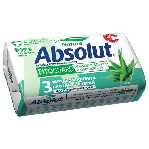 Мыло кусковое туалетное Absolut Алоэ, антибактериальное, 90г, 1шт. (6061)