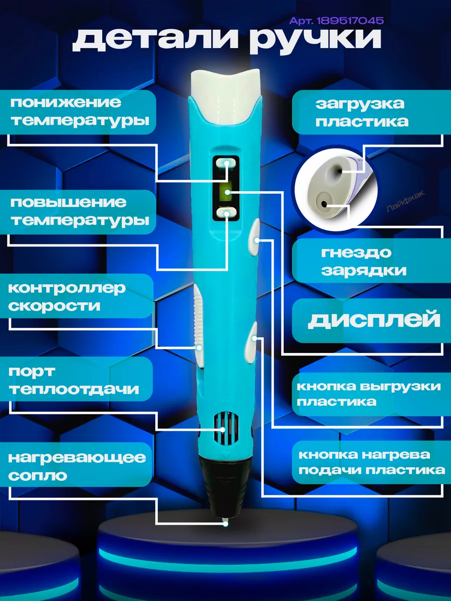 3д ручка с набором пластика - бирюзовый