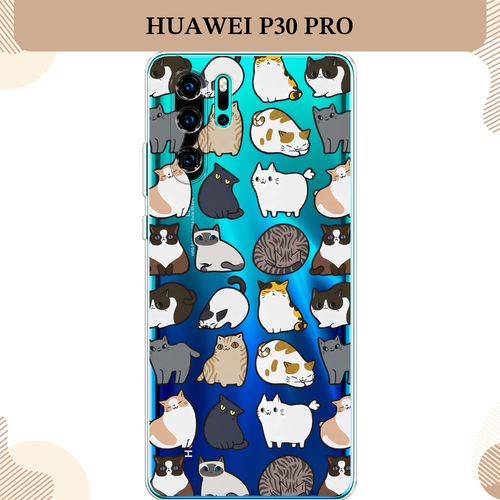 Силиконовый чехол Милые котики на Huawei P30 Pro / Хуавей P30 Про, прозрачный силиконовый чехол котики и пингвины на huawei p30 pro