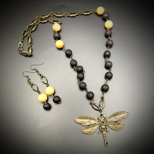 Комплект бижутерии Innuendo: серьги, колье, размер колье/цепочки 37.5 см, коричневый, оранжевый