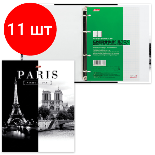 Комплект 11 шт, Тетрадь на кольцах А5 (170х220 мм), 120 л, обложка ламинированный картон, клетка, HATBER, Париж, 120ТК5B1_10506, T103135