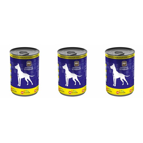 VitAnimals Консервы для собак Говядина с сердцем, 750 г, 3 шт