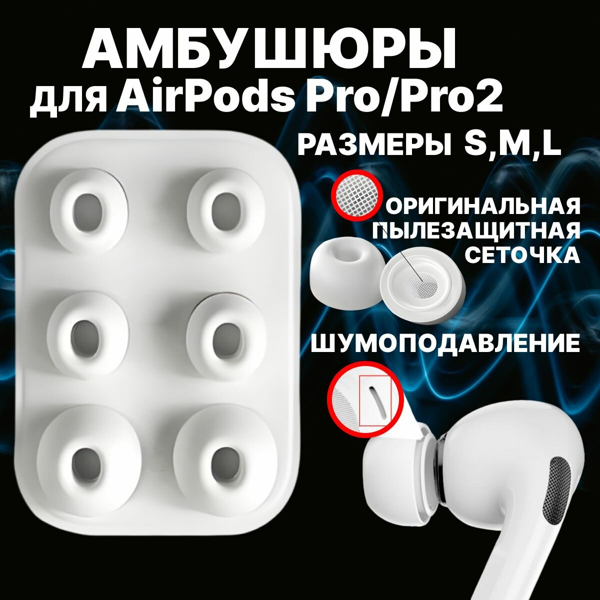 Набор амбушюр для наушников Apple Airpods Pro (Аирподс Про) - S M L