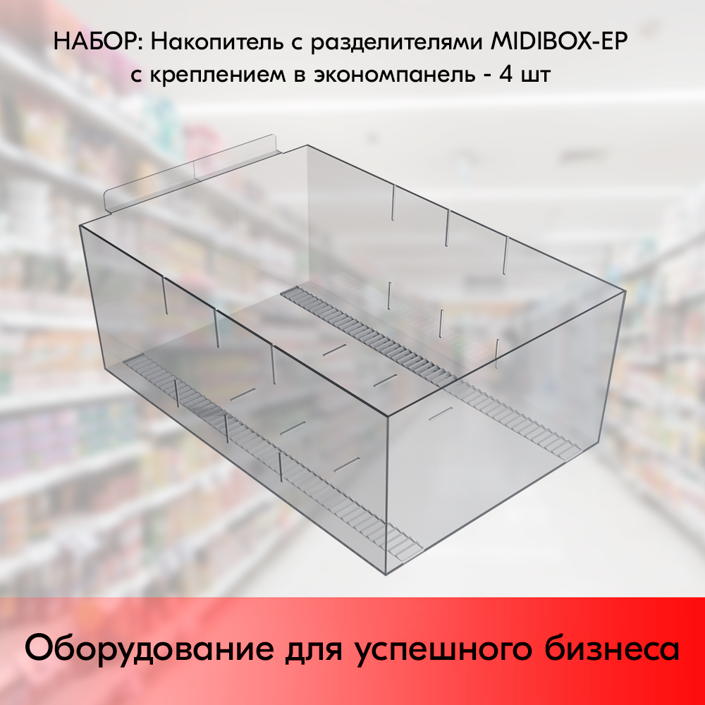 Набор Накопитель с разделителями MIDIBOX-EP с креплением в экономпанель, 310х197х120 мм, пластик прозрачный - 4 шт