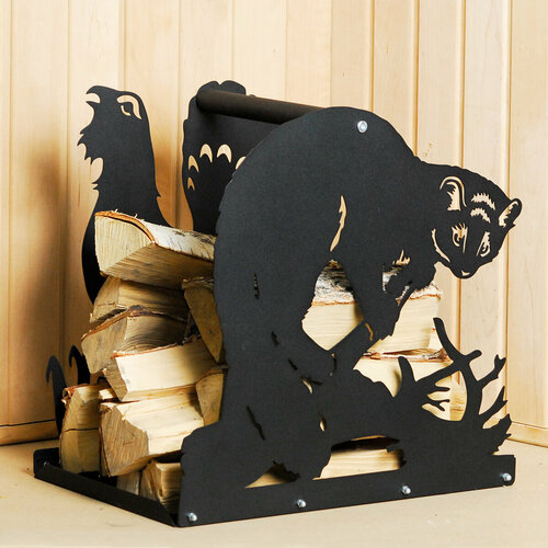 Дровница для дома и бани Таёжная история, черная матовая лофт сталь