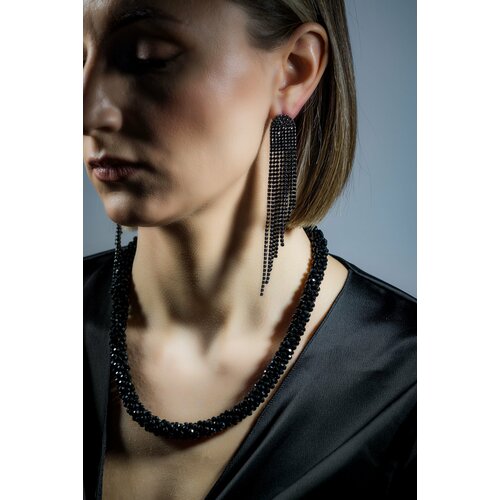 Серьги , стекло, искусственный камень, черный, бесцветный