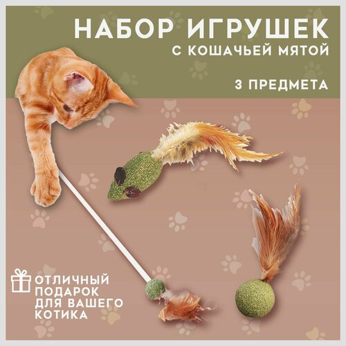 Игрушки для кошек с кошачьей мятой, дразнилка с мятным шариком и мышкой, натуральные игрушки для котят, VarietyStore