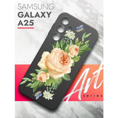 Чехол на Samsung Galaxy A25 (Самсунг Галакси А25) черный матовый силиконовый с защитой (бортиком) вокруг камер, Brozo (принт) Бежевые Розы чехол на samsung galaxy a25 самсунг галакси а25 черный матовый силиконовый с защитой бортиком вокруг камер brozo принт аниматроник паттерн