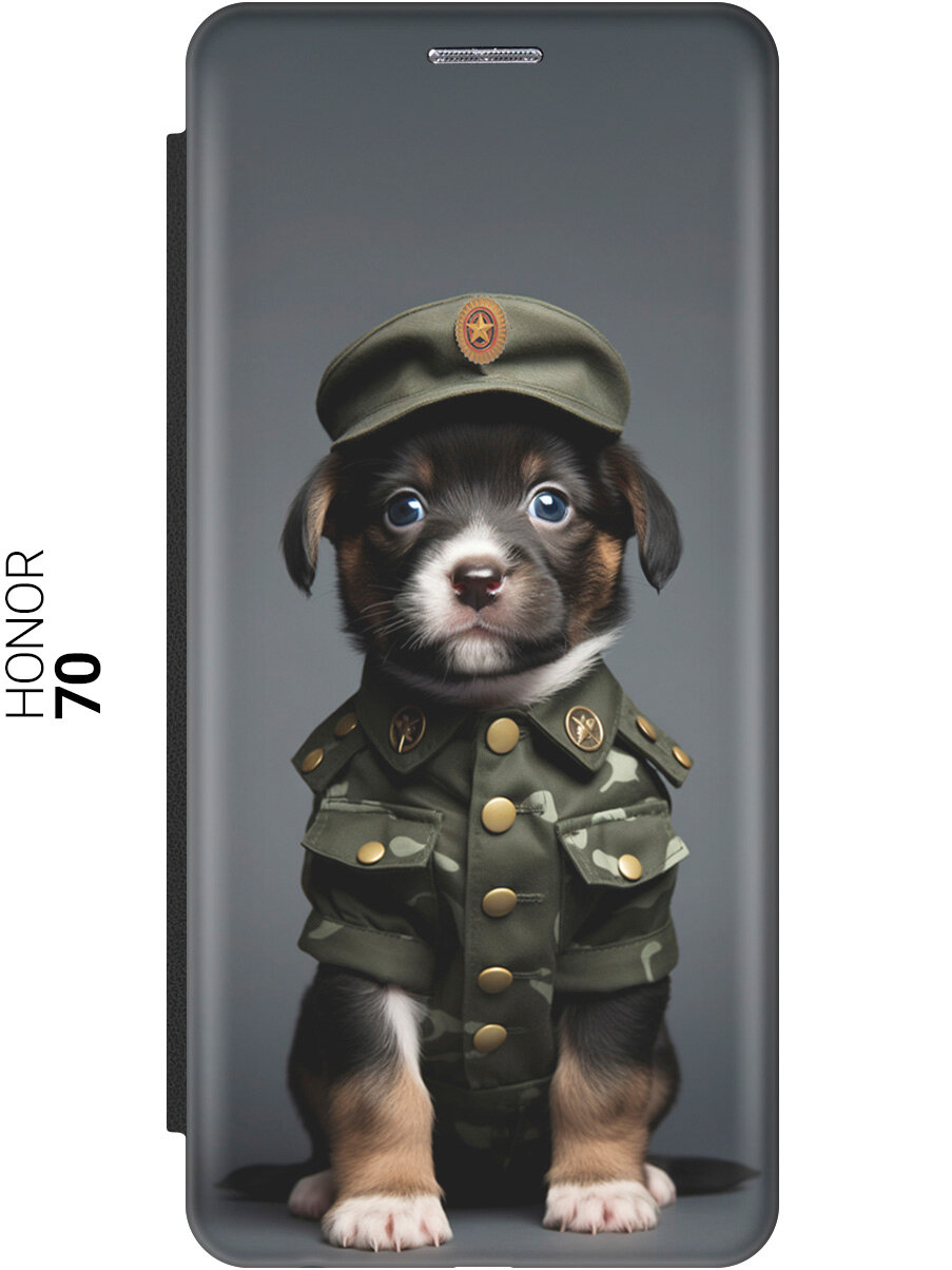 Чехол-книжка на Honor 70 / Хонор 70 с рисунком "Щенок-военный" черный