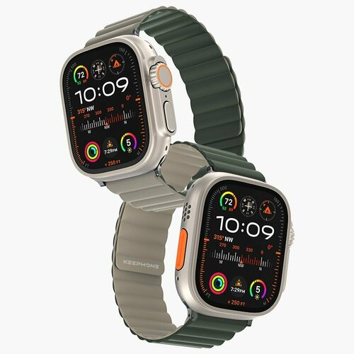 Ремешок для iWatch 49/45/44/42 mm Keephone iBands, Silicone Magnetic Snap/ Силиконовый ремешок для iWatch / Бежево-зеленый