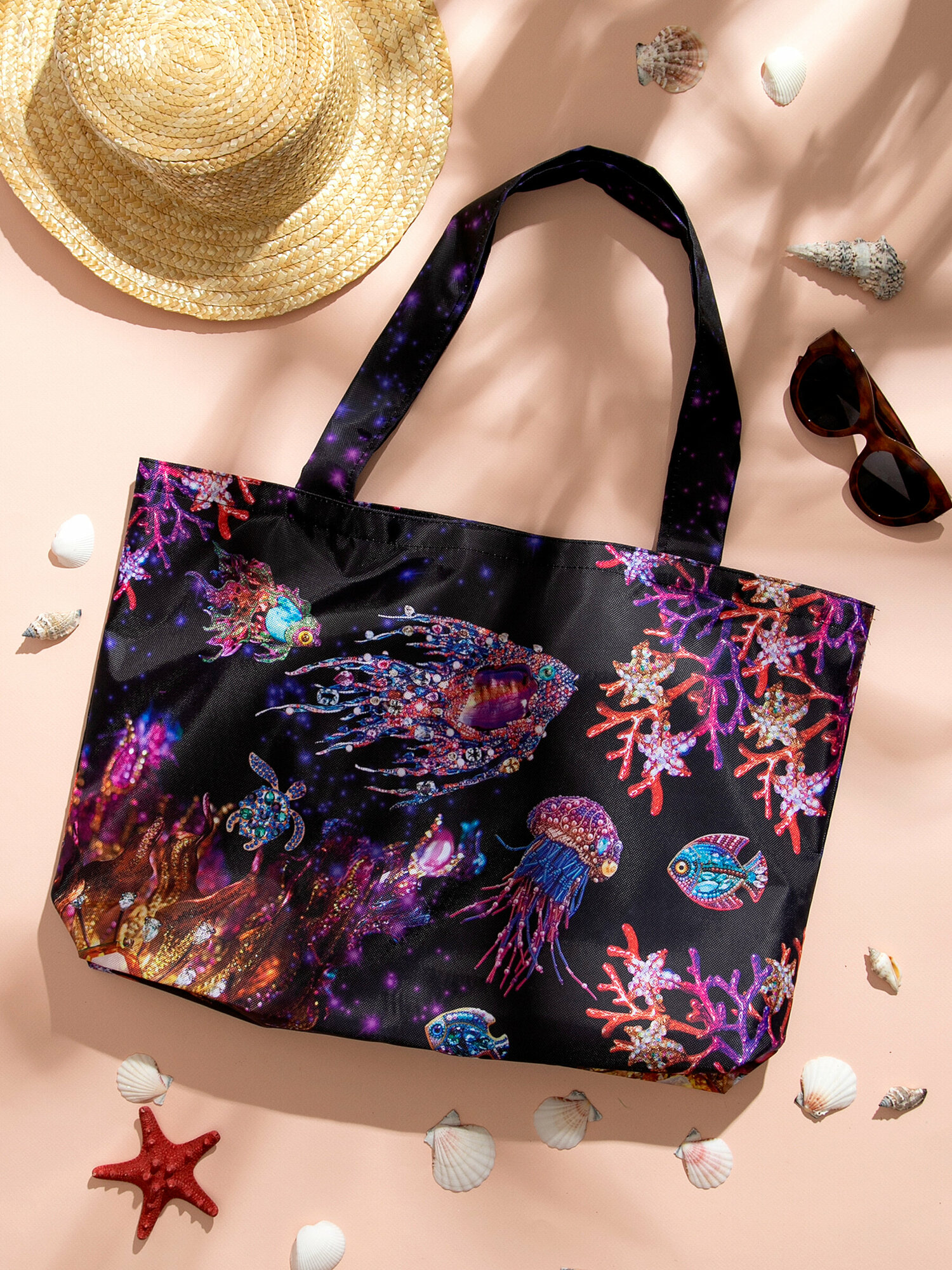 фото Сумка пляжная с принтом Драгоценные рыбки