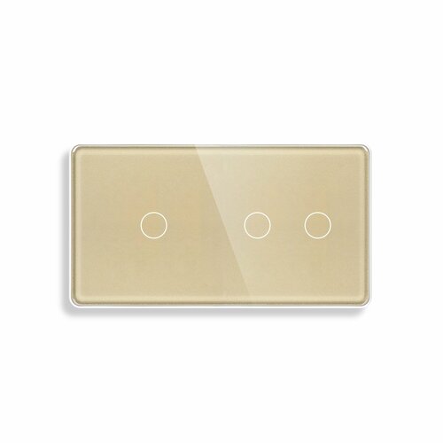 Сенсорный выключатель 3 клавиши, 2 поста (1G+2G), стекло 2.5D 157х86мм, цвет золотой
