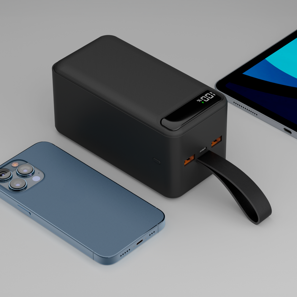 Внешний аккумулятор NRG Turbo V2 50000 mAh, 22.5 Вт, QC, PD, чёрный с дисплеем, Deppa 33641 — фото 1